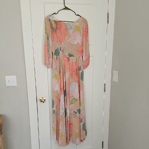Chicwish Peach and Green Floral Maxi Dress